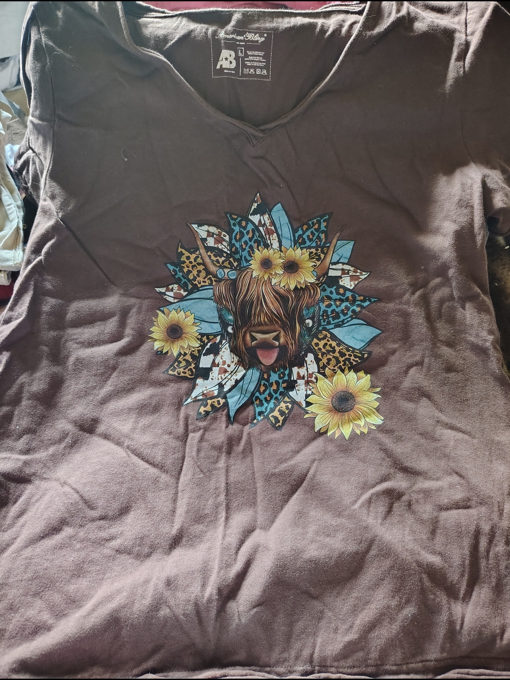 American Bling Brown Graphic Tee with Sunflower Highland Cow